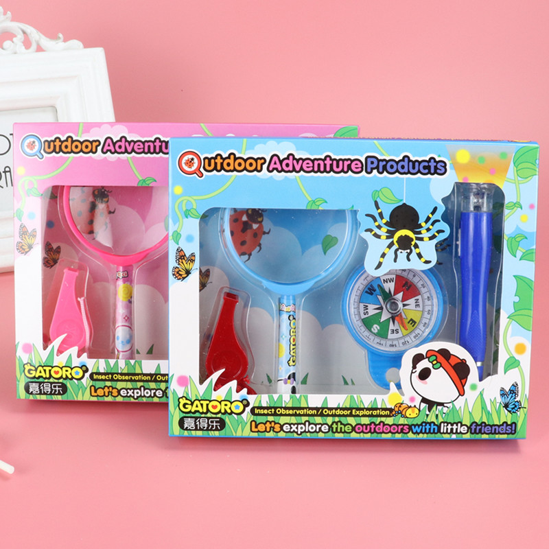 Primary School Students Magnifier Toys Compass Children Study Adventure Suit Creative Pen Whistles Fancy Stationery supplies