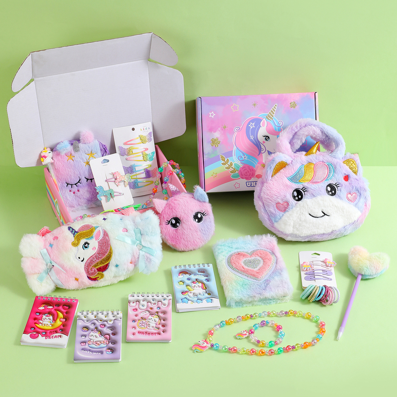 Cartoon Kidsren's Unicorn Gift Box, Notebook Set, Hairpin, Notebook, Bag, Cartoon Pen Gift Set, Holiday Gift