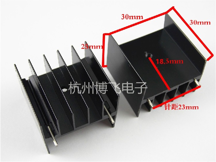 Black aluminium radiators 30 * 25 * 30MM radiating fins 2-pin double-pin YB30 TO3PTO247TO220
