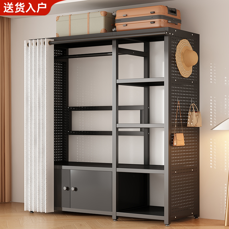 Open-Style Metal Coat Rack with Cabinet Doors, Simple Floor-Standing Clothes Rack, Multi-Layer Storage for Bedroom Wardrobe Open-Style Metal Coat Rack with Cabinet Doors, Simple Floor-Standing Clothes Rack, Multi-Layer Storage for Bedroom Wardrobe