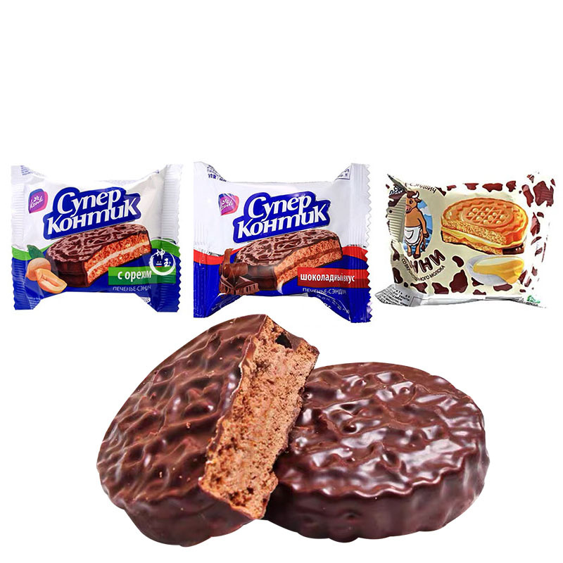 Russian Danone Sandwich Biscuits Kangji Brand Chocolate Sandwich Peanut Hazelnut Biscuits Original Imported Snacks