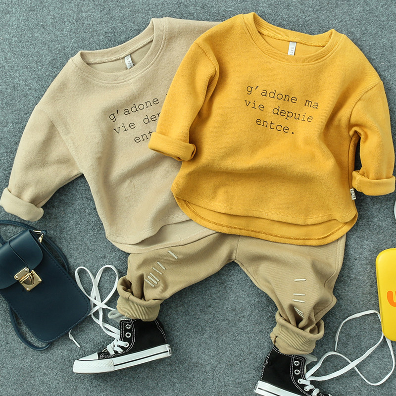 Fall Children's Child Clothing Boy Girl Former Print Letter 2 Color Long Sleeve T-shirt Baby Hit Bottom T Korean Version Casual T-Shirt