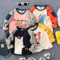 21 spring and autumn new cartoon pattern printing plus velvet long-sleeved T-shirt boys and girls baby bottoming shirt top t-shirt