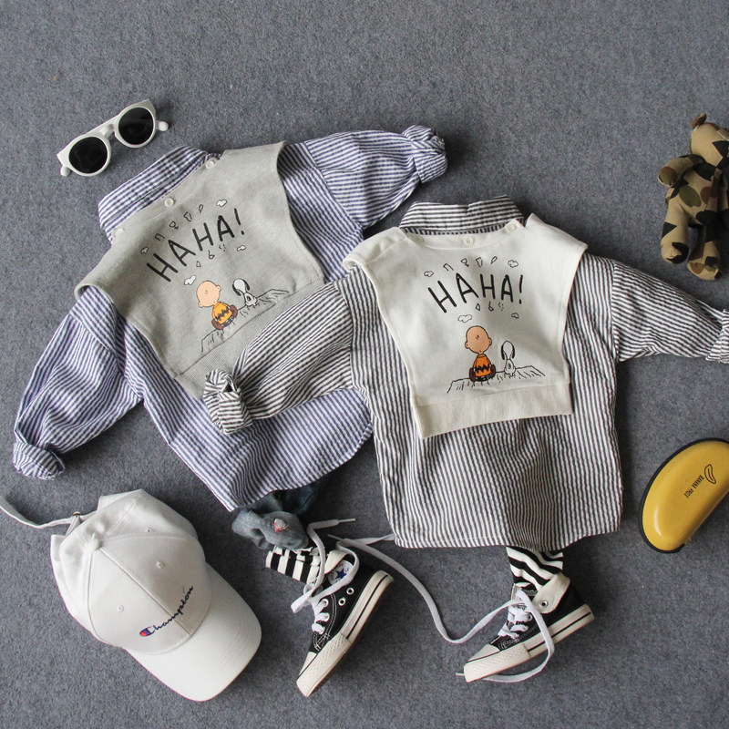 2021 spring and autumn new children's shawl striped shirt boy girl baby long sleeve cartoon printing shirt jacket