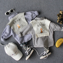 2021 spring and autumn new childrens shawl striped shirt boys and girls baby long-sleeved cartoon printed shirt jacket