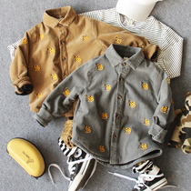 Autumn new childrens full embroidered tiger head shirt boys baby long-sleeved shirt jacket 2-color cardigan top