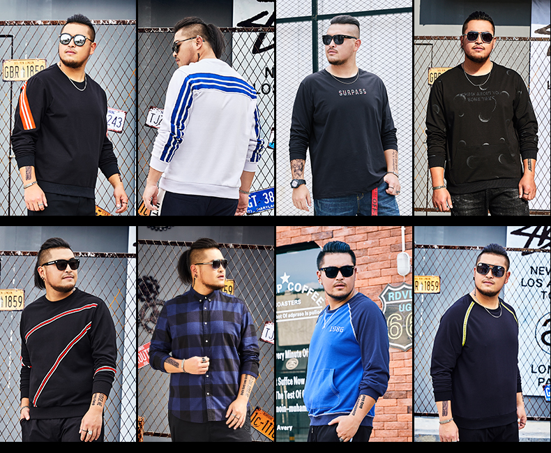 Joe Lager quần áo nam size lớn cộng với phân bón để tăng áo thun dài tay áo sơ mi hoodie trơn