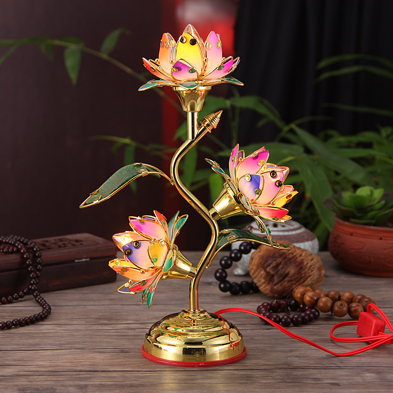 Buddhist religious supplies Buddha for the lamp three-product S-type colorful lotus lamp Buddha front plug-in e12 traditional long bright lamp