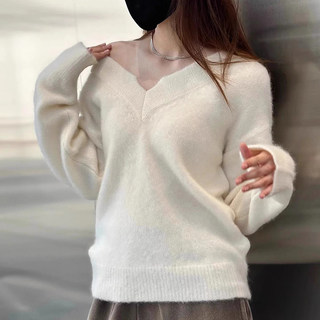 We11Done 2024 Spring New Mohair Blended Long-Sleeved V Neck Soft and Waxy Sweet Pure Color Knitwear Knitwear