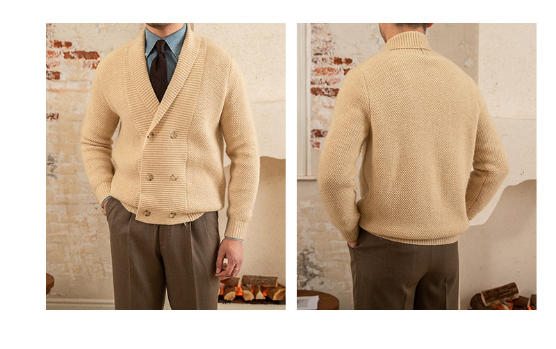 Mr. deer drei gestrickte Mantel Schal kragen Zweireiher Pullover warme Herbst und Winter Wolle Strickjacke Retro modische Jacke – Detail 38