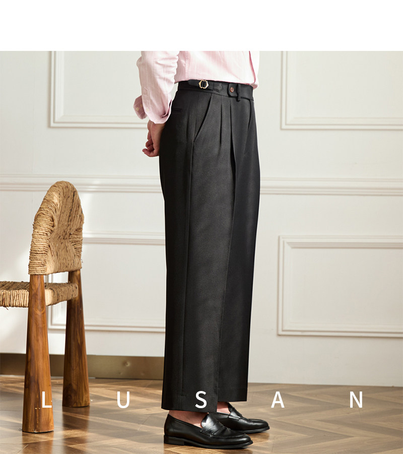 Business-Pendler All-Match-Freizeit hose mit weitem Bein, atmungsaktive, nicht bügelnde, britische, lockere Western hose mit hoher Taille für Männer – Detail 36