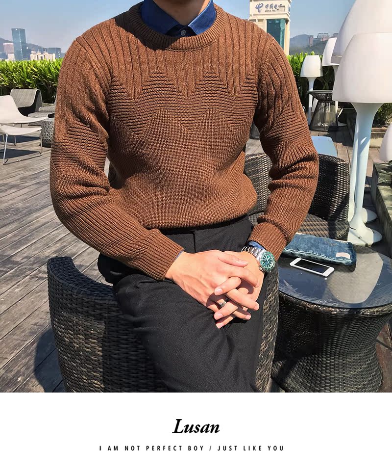 Ông Lu San, Dongdaemun, Hàn Quốc, Tay áo nam, Cổ áo tròn, Áo len dài tay, Áo len Jacquard Nhật Bản - Kéo qua áo gió