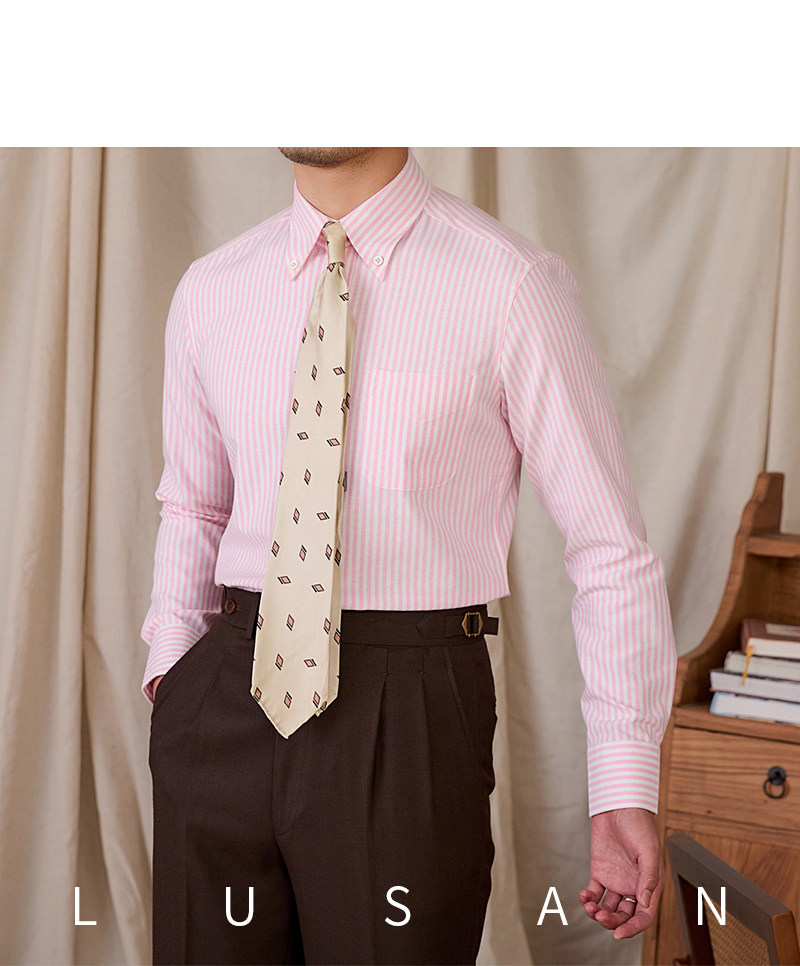 Slim-Fit-Langarmhemd aus Oxford-Baumwolle, gestreift, atmungsaktiv, lässig, Business-Hemd, Gentry IVY Herren – Detail 40