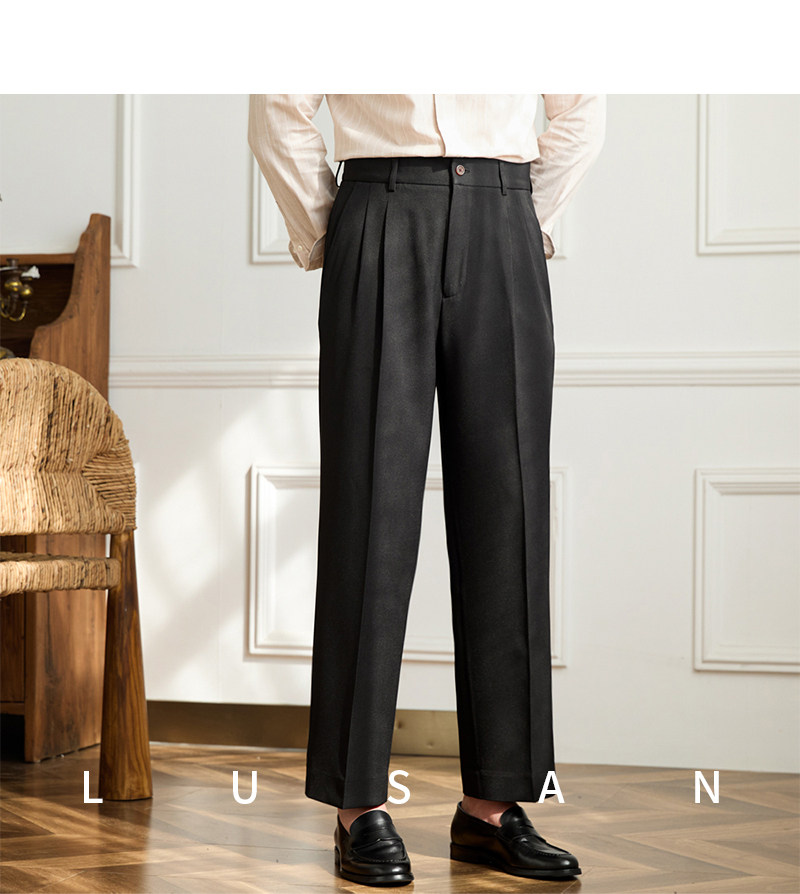 Vintage doppelt plissierte breite Bein nicht bügeln drapierte Freizeit hose Business Pendler atmungsaktive hohe Taille trend ige Herren hose – Detail 28