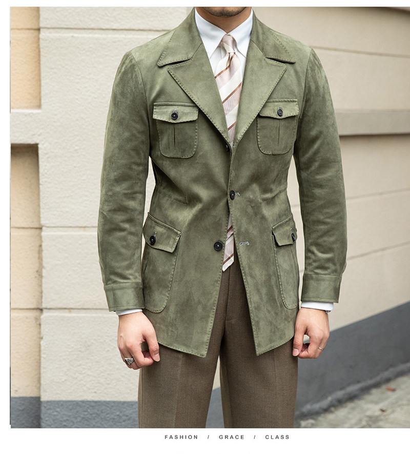 Suede Hunting Jacket Men's Naples Slim Workwear Business Multi