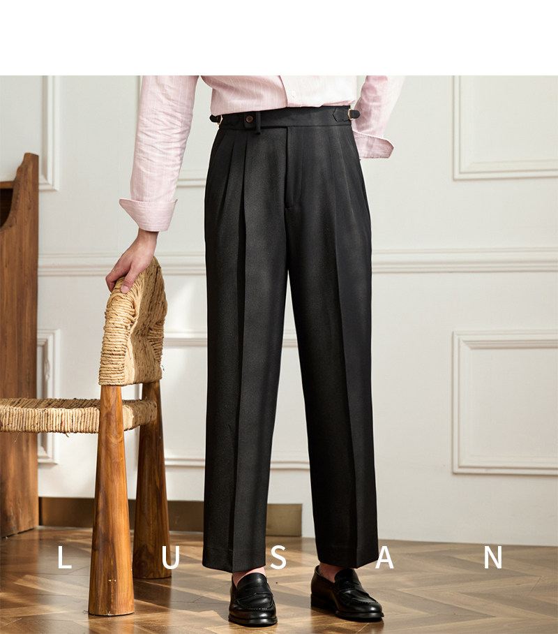 Business-Pendler All-Match-Freizeit hose mit weitem Bein, atmungsaktive, nicht bügelnde, britische, lockere Western hose mit hoher Taille für Männer – Detail 31