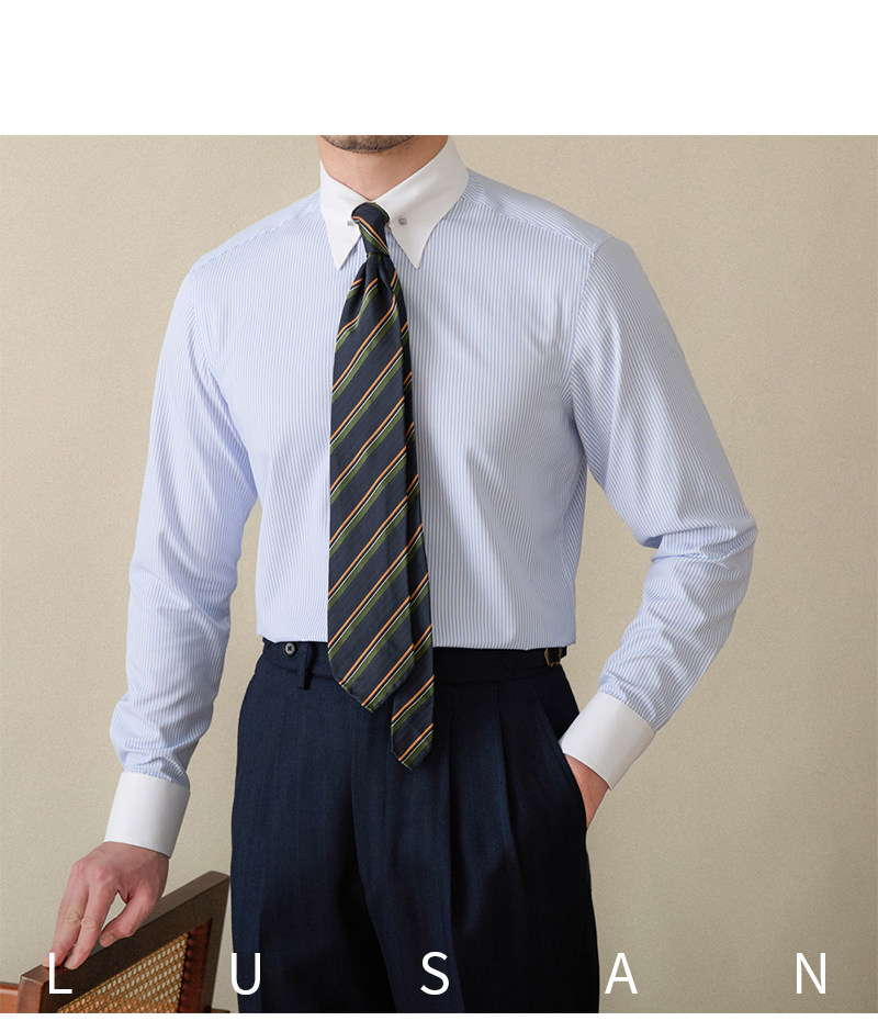 Italienisches Business-Hemd mit farblich passendem Pinhole-Kragen, bügelfrei, gestreift, langärmelig, britisches Slim-Fit-Pendlerhemd für Herren – Detail 30