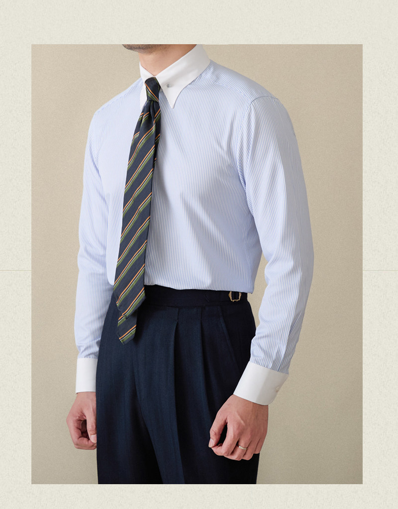 Italienisches Business-Hemd mit farblich passendem Pinhole-Kragen, bügelfrei, gestreift, langärmelig, britisches Slim-Fit-Pendlerhemd für Herren – Detail 6