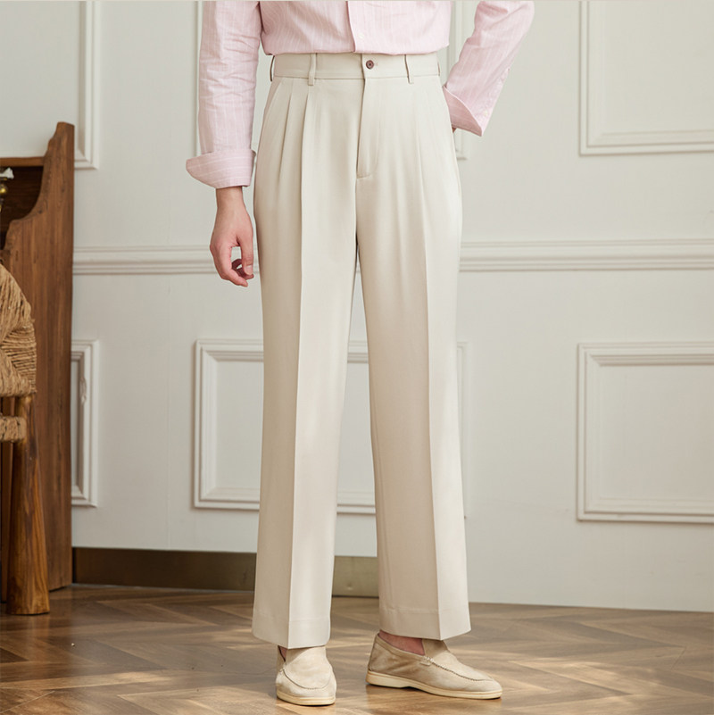 Vintage doppelt plissierte breite Bein nicht bügeln drapierte Freizeit hose Business Pendler atmungsaktive hohe Taille trend ige Herren hose – Detail 4