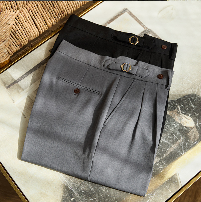 Business-Pendler All-Match-Freizeit hose mit weitem Bein, atmungsaktive, nicht bügelnde, britische, lockere Western hose mit hoher Taille für Männer – Detail 6