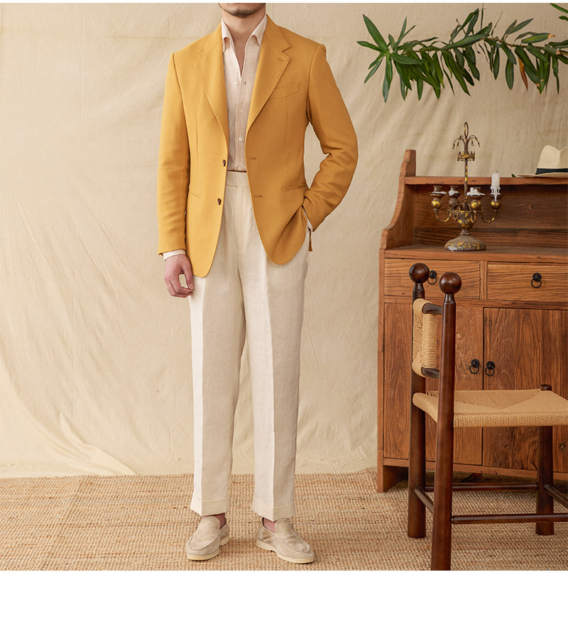 Hirsch Sanxian Business-Stil Entspannung nicht bügeln Leinen Tencel gemischt Fischgräten muster Anzug Jacke Herren Freizeit anzug trendy – Detail 38