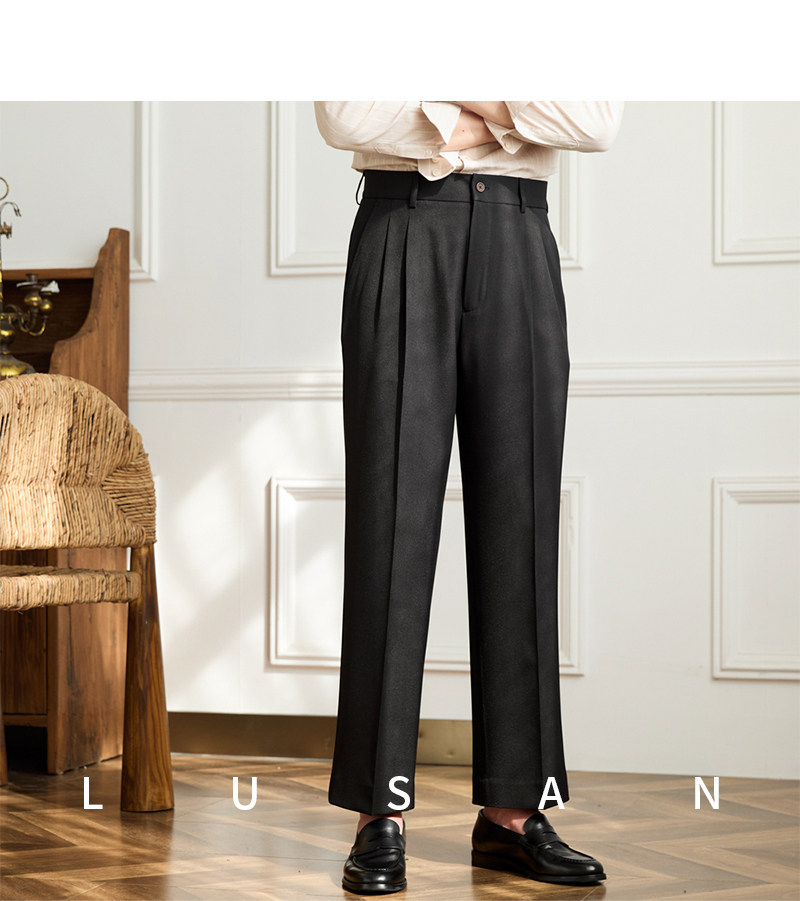 Vintage doppelt plissierte breite Bein nicht bügeln drapierte Freizeit hose Business Pendler atmungsaktive hohe Taille trend ige Herren hose – Detail 35