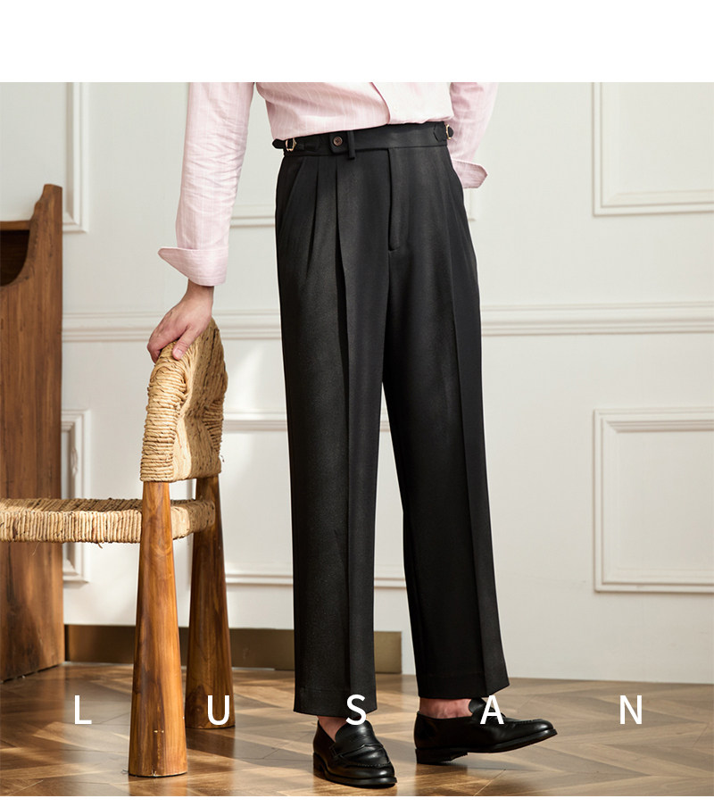 Business-Pendler All-Match-Freizeit hose mit weitem Bein, atmungsaktive, nicht bügelnde, britische, lockere Western hose mit hoher Taille für Männer – Detail 30