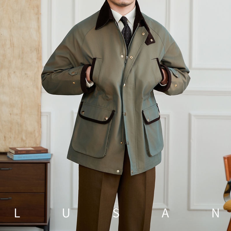 Mr. Lu San's British-Style Gabardine Gradient Twill Cotton Blend Vintage Jacket Barn Style Outdoor Waterproof Coat for Men Mr. Lu San's British-Style Gabardine Gradient Twill Cotton Blend Vintage Jacket Barn Style Outdoor Waterproof Coat for Men