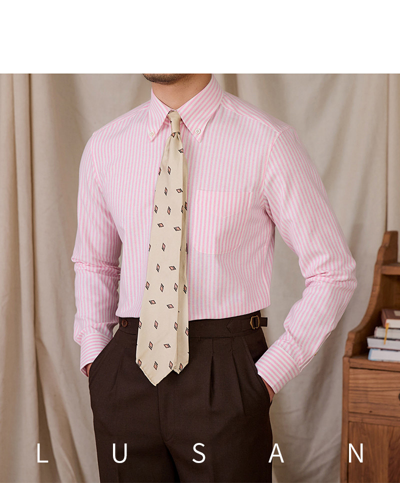 Slim-Fit-Langarmhemd aus Oxford-Baumwolle, gestreift, atmungsaktiv, lässig, Business-Hemd, Gentry IVY Herren – Detail 35