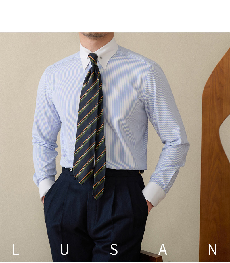 Italienisches Business-Hemd mit farblich passendem Pinhole-Kragen, bügelfrei, gestreift, langärmelig, britisches Slim-Fit-Pendlerhemd für Herren – Detail 28
