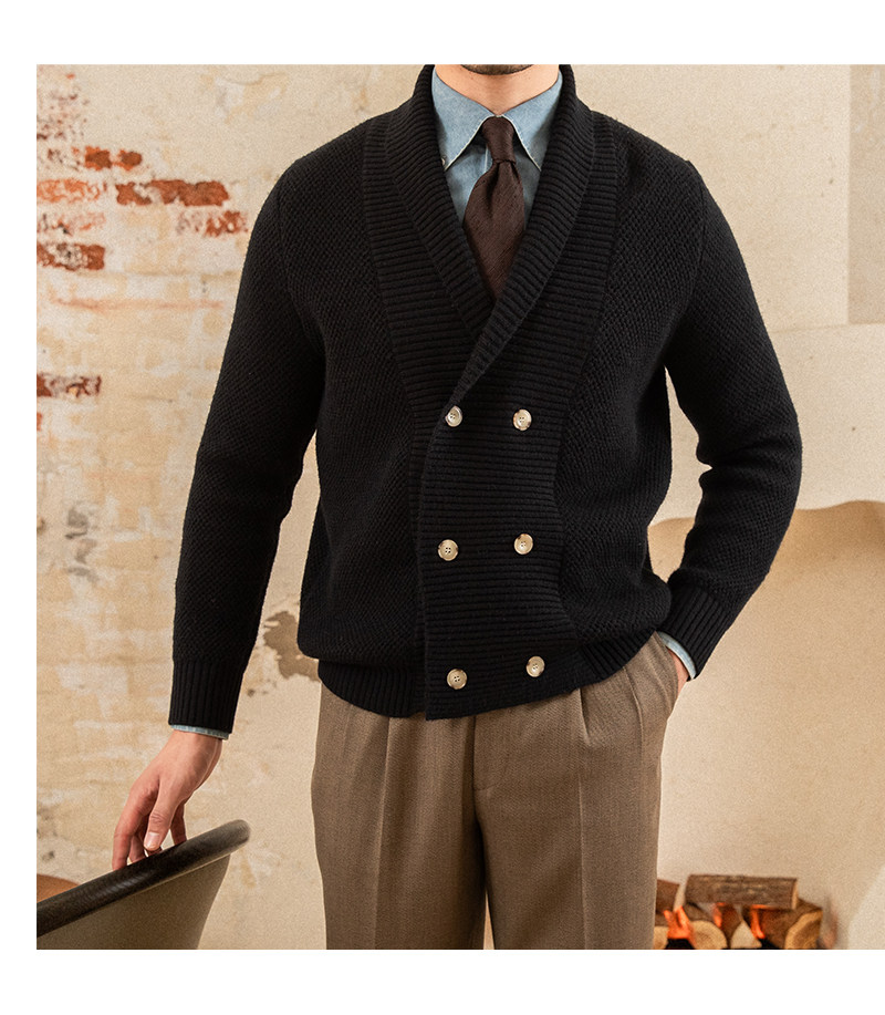 Mr. deer drei gestrickte Mantel Schal kragen Zweireiher Pullover warme Herbst und Winter Wolle Strickjacke Retro modische Jacke – Detail 29