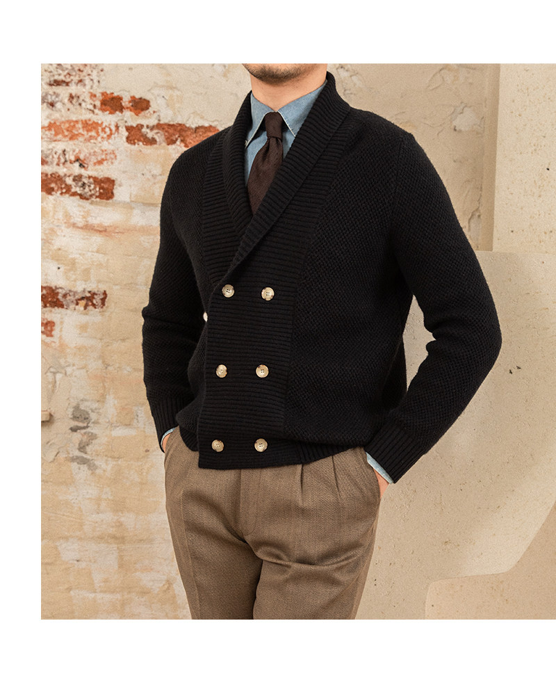 Mr. deer drei gestrickte Mantel Schal kragen Zweireiher Pullover warme Herbst und Winter Wolle Strickjacke Retro modische Jacke – Detail 31