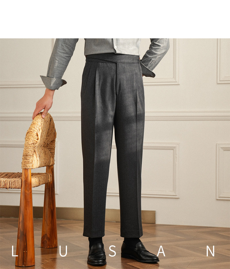 Herbst und Winter Herren Casual Gurkha Dicke Gerade Hohe Taille Hosen Vintage Warme Allgleiches Trendy Western Hosen – Detail 38