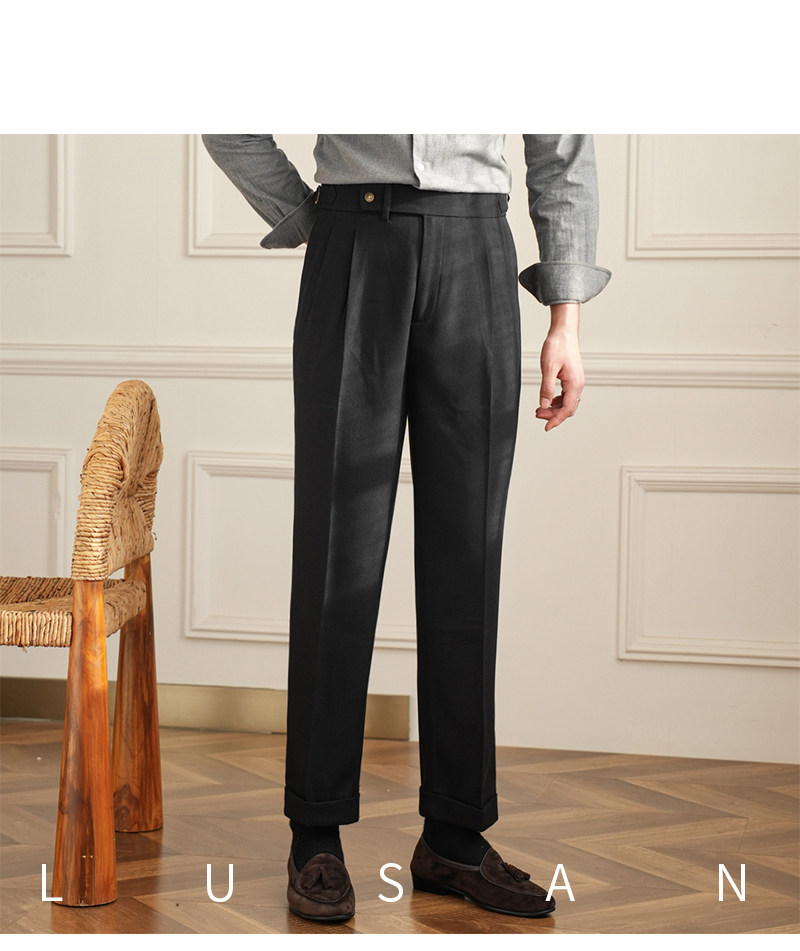 Männer Pendler All-match Neapel Hohe Taille Micro Gerade Casual Hosen Retro Herbst Business Hosen – Detail 34