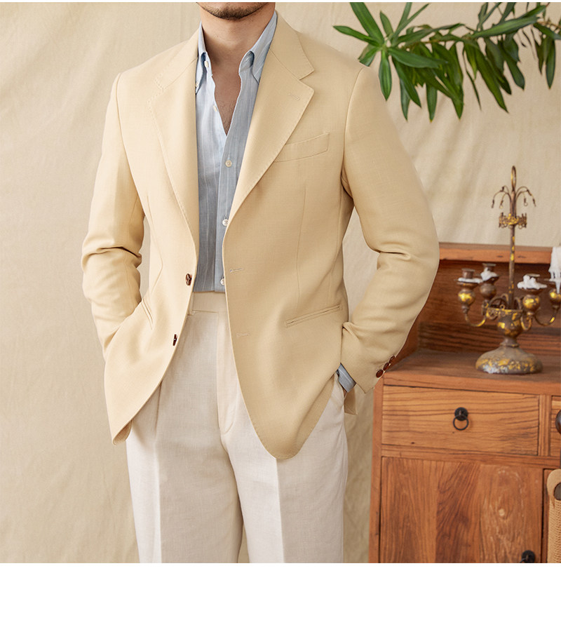 Hirsch Sanxian Business-Stil Entspannung nicht bügeln Leinen Tencel gemischt Fischgräten muster Anzug Jacke Herren Freizeit anzug trendy – Detail 32