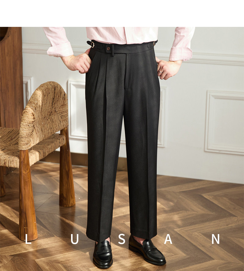 Business-Pendler All-Match-Freizeit hose mit weitem Bein, atmungsaktive, nicht bügelnde, britische, lockere Western hose mit hoher Taille für Männer – Detail 37