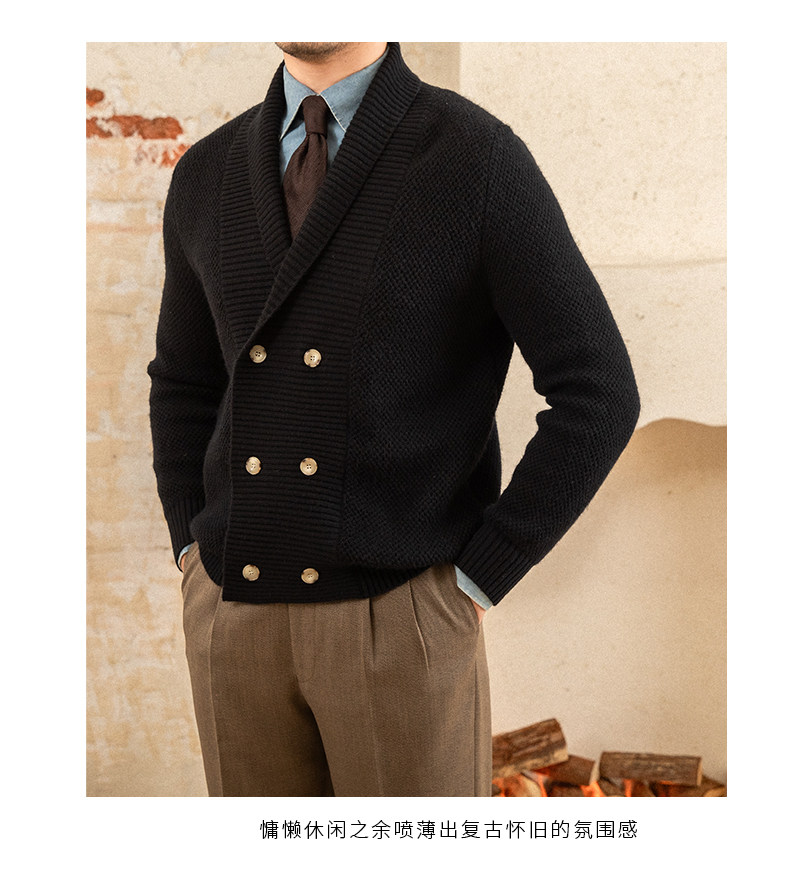Mr. deer drei gestrickte Mantel Schal kragen Zweireiher Pullover warme Herbst und Winter Wolle Strickjacke Retro modische Jacke – Detail 22