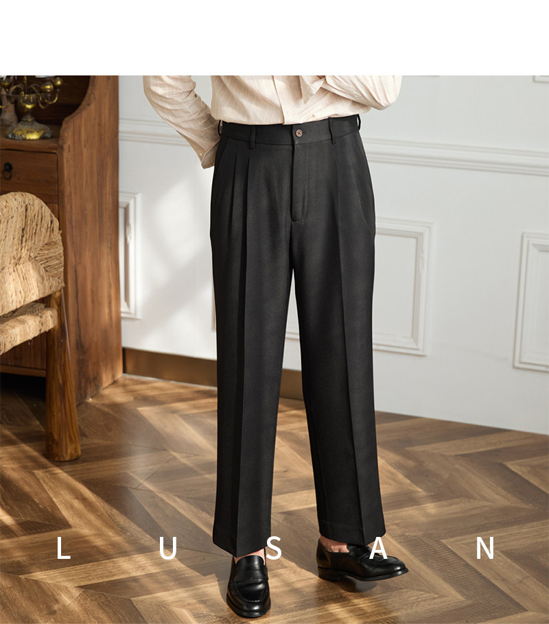 Vintage doppelt plissierte breite Bein nicht bügeln drapierte Freizeit hose Business Pendler atmungsaktive hohe Taille trend ige Herren hose – Detail 32