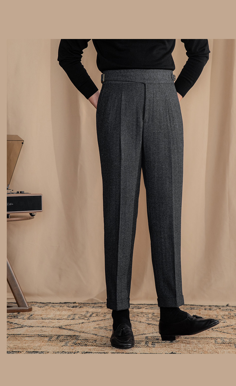 Men's Vintage Tweed GURKHA Pants 50% Wool Herringbone High Waist