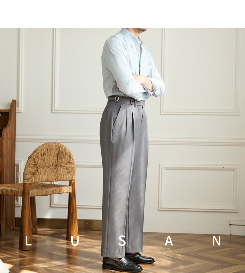 Business-Pendler All-Match-Freizeit hose mit weitem Bein, atmungsaktive, nicht bügelnde, britische, lockere Western hose mit hoher Taille für Männer – Detail 26
