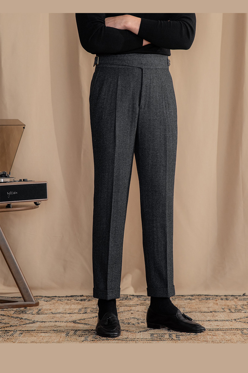 Men's Vintage Tweed GURKHA Pants 50% Wool Herringbone High Waist