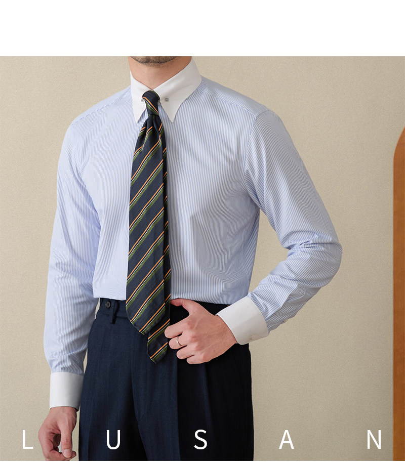 Italienisches Business-Hemd mit farblich passendem Pinhole-Kragen, bügelfrei, gestreift, langärmelig, britisches Slim-Fit-Pendlerhemd für Herren – Detail 31