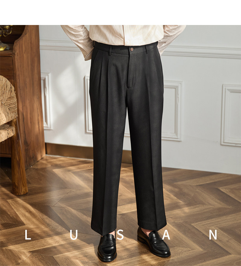 Vintage doppelt plissierte breite Bein nicht bügeln drapierte Freizeit hose Business Pendler atmungsaktive hohe Taille trend ige Herren hose – Detail 31