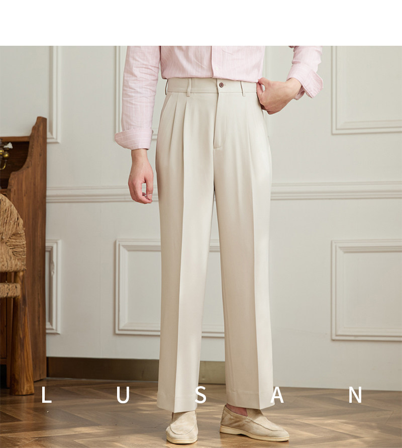 Vintage doppelt plissierte breite Bein nicht bügeln drapierte Freizeit hose Business Pendler atmungsaktive hohe Taille trend ige Herren hose – Detail 26