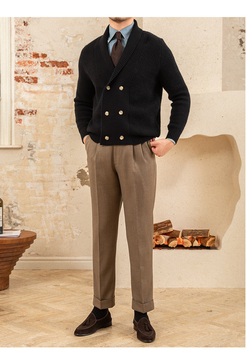 Mr. deer drei gestrickte Mantel Schal kragen Zweireiher Pullover warme Herbst und Winter Wolle Strickjacke Retro modische Jacke – Detail 32