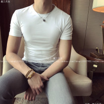 Summer thin round neck solid color slim short sleeve T-shirt mens stretch base shirt breathable versatile fashion simple tide