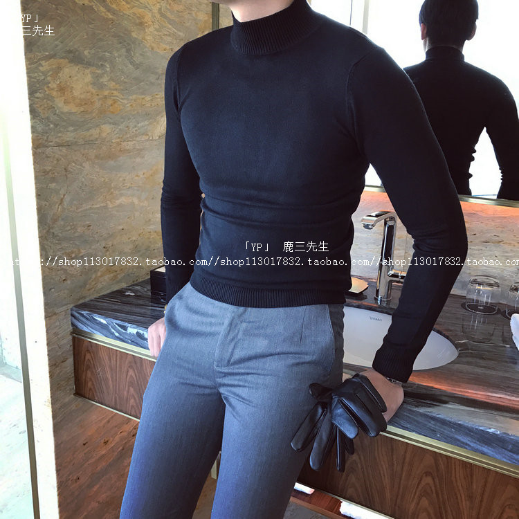 Áo len nam Nhật Bản cao nửa cổ áo len dày màu đen ulzzang nam màu rắn Hàn Quốc áo sơ mi mỏng đáy áo len nam