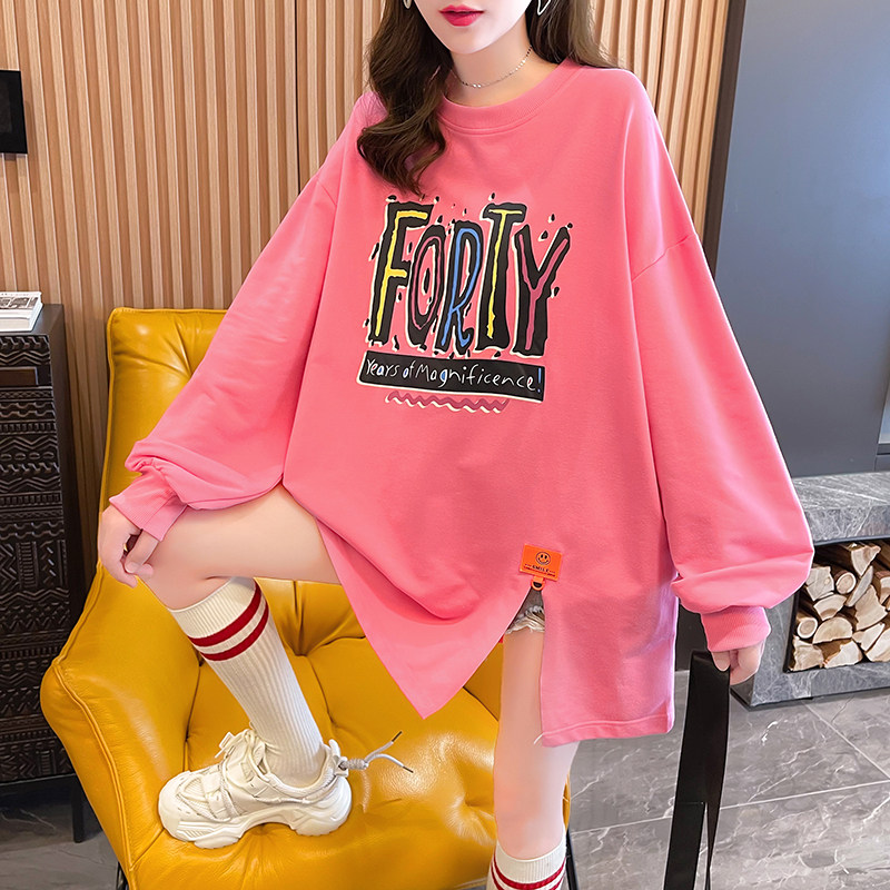 2021 autumn and winter Korean version of pregnancy women's clothing and women's letters printed loose casual 100 hitch in the long version of the necropolis