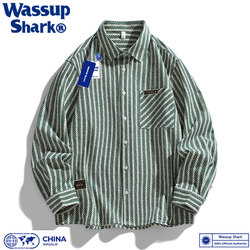 WASSUP SHARK Japanese striped retro shirt Male spring and autumn denim jacket jacket leisure shirt female