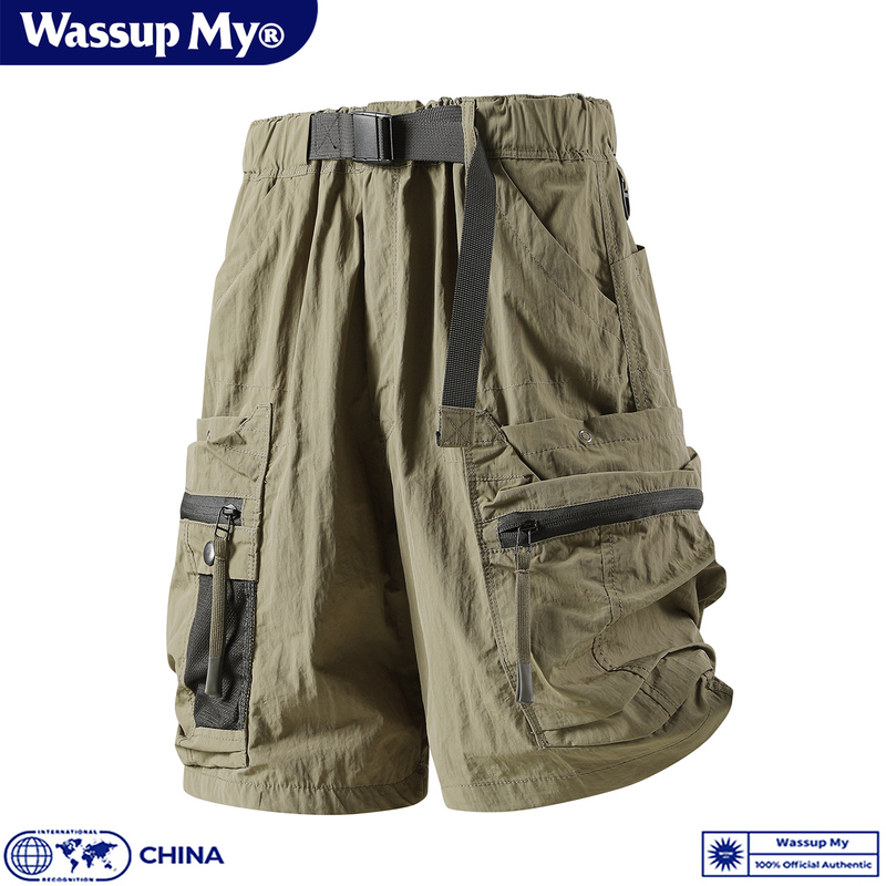 Wassup My Functional Work Shorts for Men, Summer Thin Casual Loose Sports Multi-Pocket Trendy Five-Point Shorts